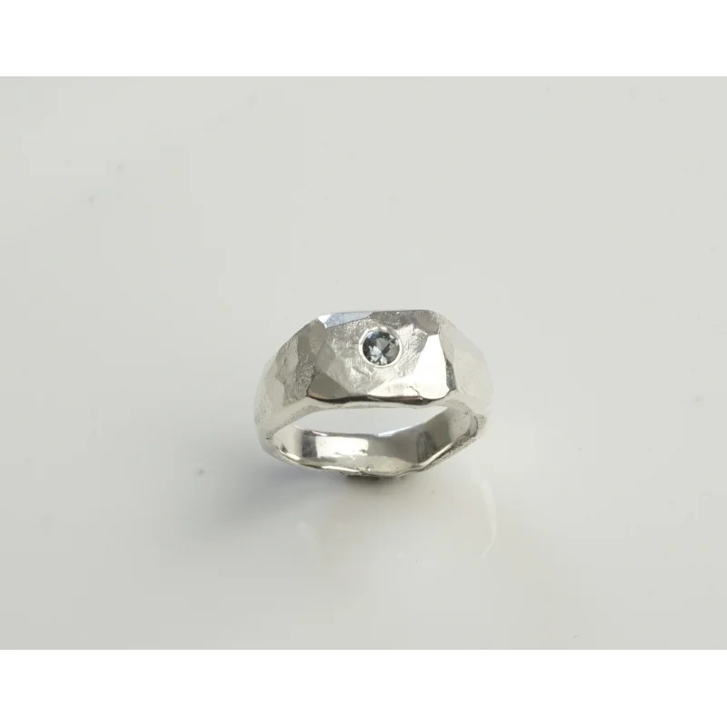 Hammered Signet Ring with Montana Sapphire