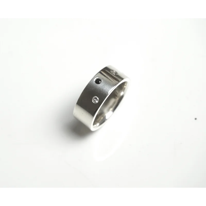 Modern Diamond Palladium Silver Ring