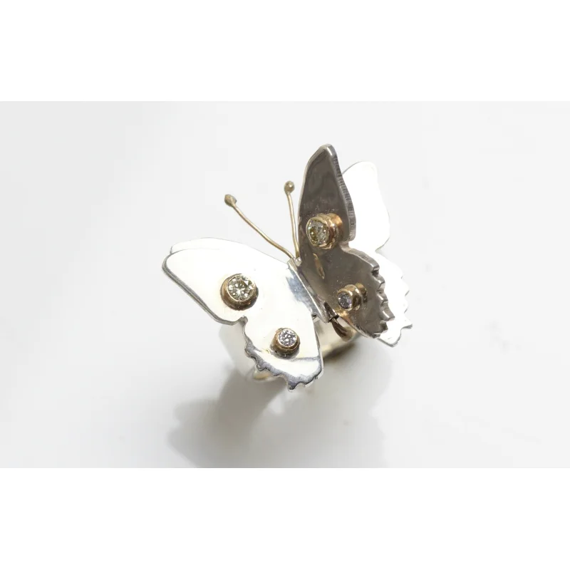 Movable Butterfly Ring with yellow Moissanite and Diamonds
