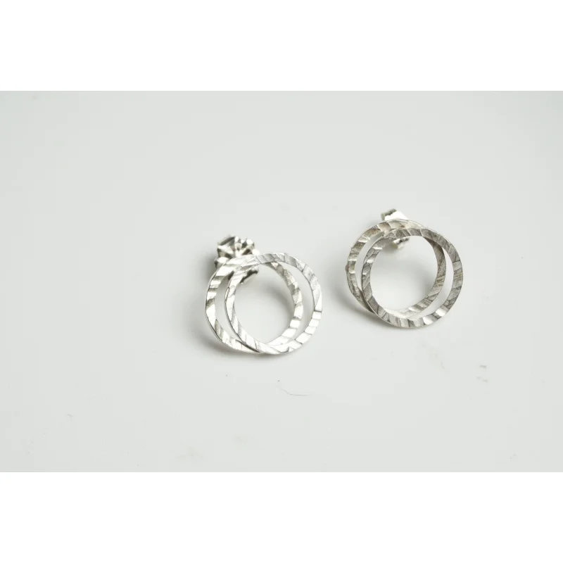 Textured Silver Circle Earrings.